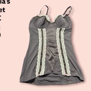Victoria's Secret Charcoal Chemise with Cream Lace